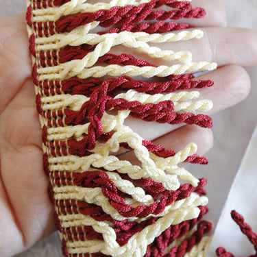 Brown And Beige Thread Tassels One Yard Trim, Approx. 60mm Wide